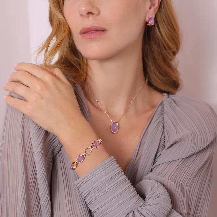 Bracciale a Maglie con Pietra Naturale Ovale Sfaccettata Bronzallure Earrings