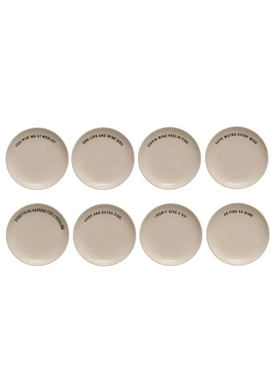 Creative CoOp Earrings Stoneware Wine Sayings Plate