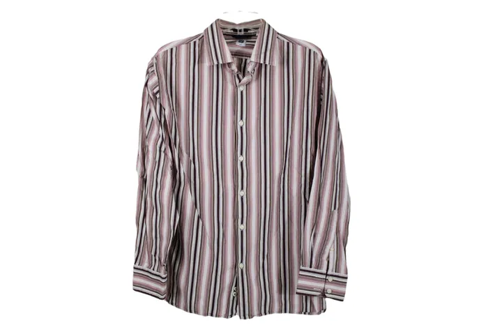 Gap Gap Fitted Burgundy Striped Long Sleeved Shirt L Earrings