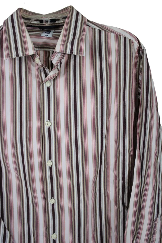 Gap Gap Fitted Burgundy Striped Long Sleeved Shirt L Earrings