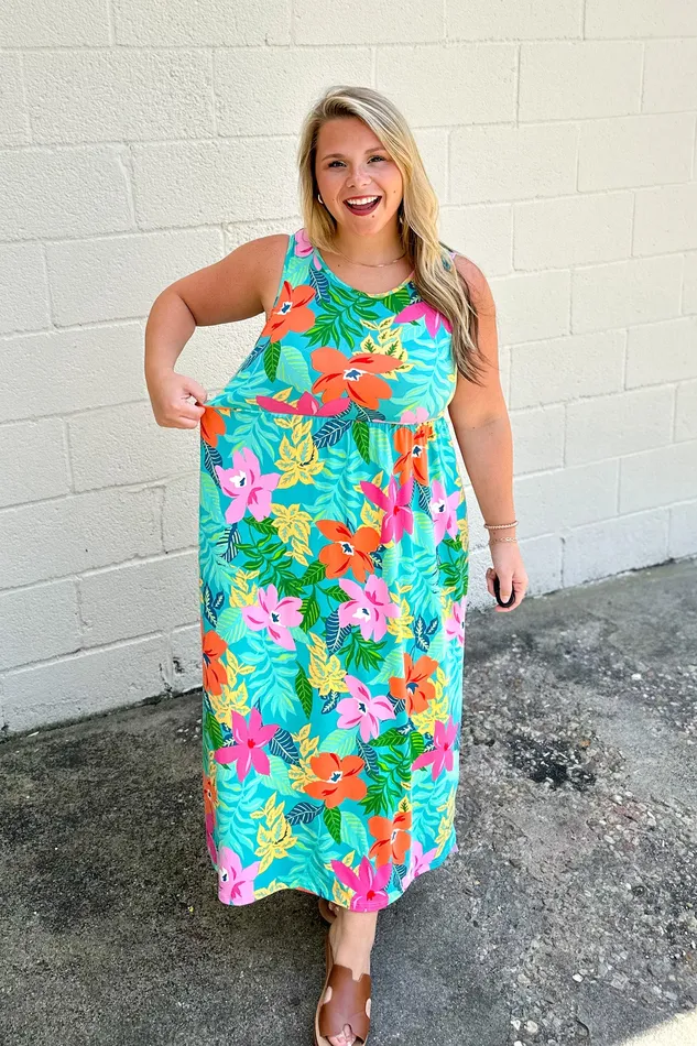 Haptics Collection Flowers Floral Babydoll Midi Dress Rings
