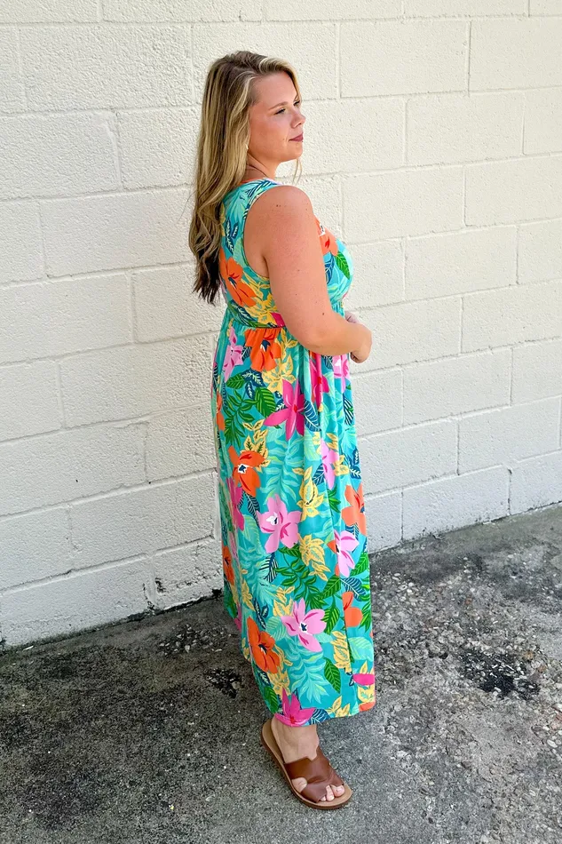 Haptics Collection Flowers Floral Babydoll Midi Dress Rings