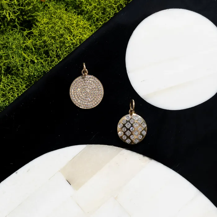 Large Yellow Gold and Diamond Disk Pendant RACHEL LYNN CHICAGO Necklaces