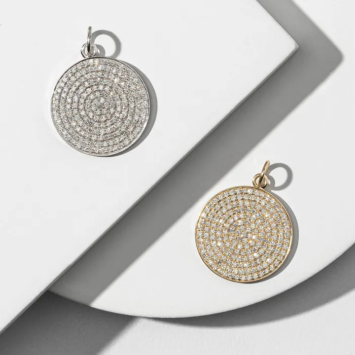 Large Yellow Gold and Diamond Disk Pendant RACHEL LYNN CHICAGO Necklaces