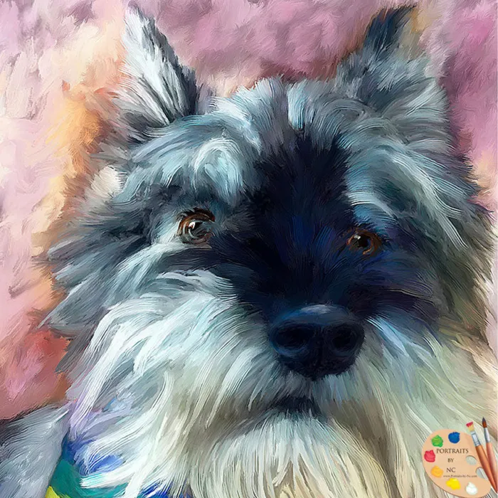 Schnauzer with Bandana Digital Pet Portrait Portraits by NC Necklaces