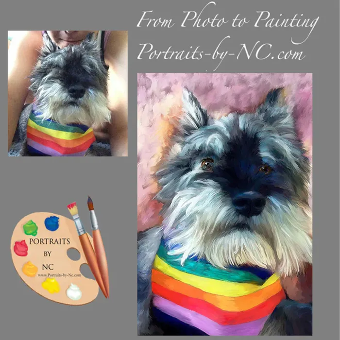 Schnauzer with Bandana Digital Pet Portrait Portraits by NC Necklaces