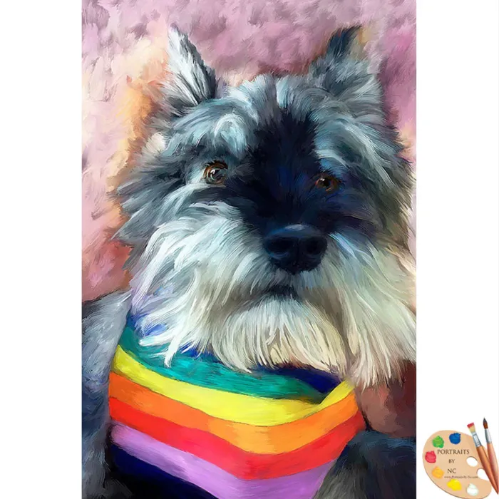 Schnauzer with Bandana Digital Pet Portrait Portraits by NC Necklaces