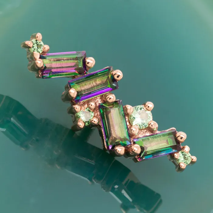 Body Vision BVLA Earrings Genesis Threaded End in Gold with Mystic Topaz Tsavorite