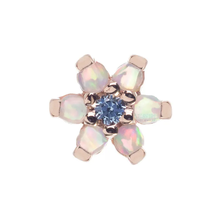 Body Vision BVLA Necklaces Flower 2 Nostril Screw in Gold with White Cabochon Opals a Light Blue CZ