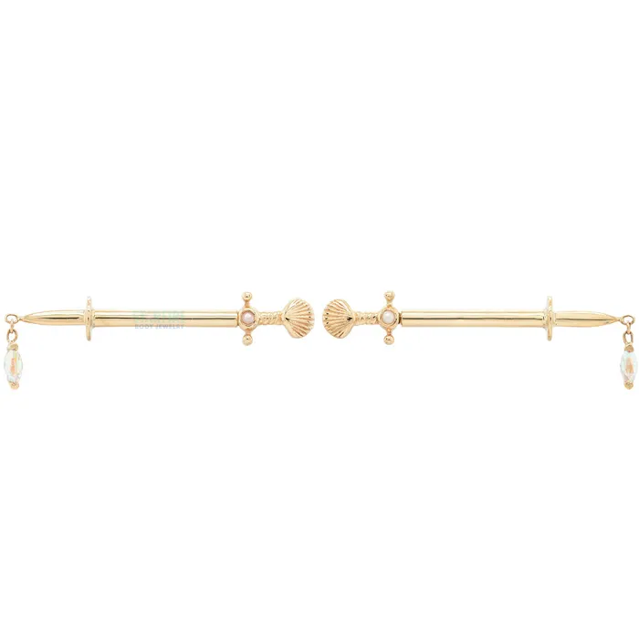 Earrings Body Vision BVLA Sirens Kiss Forward Facing Nipple Barbells in Gold with Pearl Mercury Mist Topaz