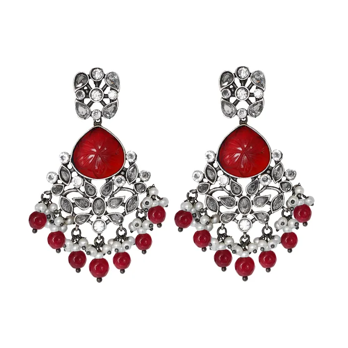 Earrings Teejh Teejh Anaika Silver Oxidised Red Stone Earrings Earrings Teejh Teejh Anaika Silver Oxidised Red Stone Earrings