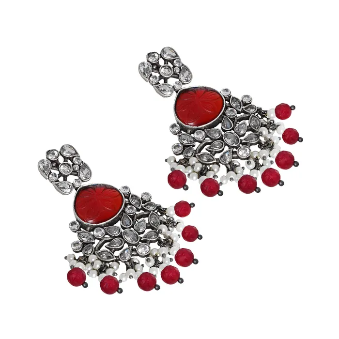 Earrings Teejh Teejh Anaika Silver Oxidised Red Stone Earrings Earrings Teejh Teejh Anaika Silver Oxidised Red Stone Earrings