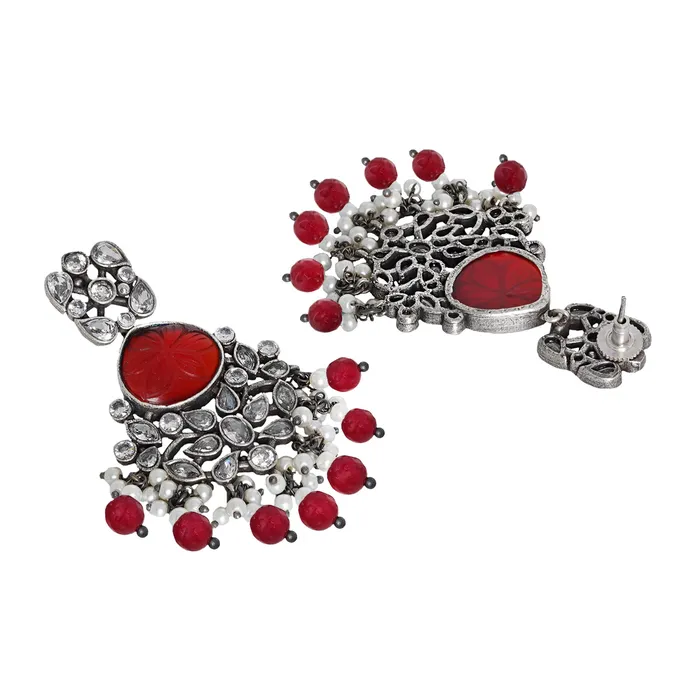 Earrings Teejh Teejh Anaika Silver Oxidised Red Stone Earrings Earrings Teejh Teejh Anaika Silver Oxidised Red Stone Earrings