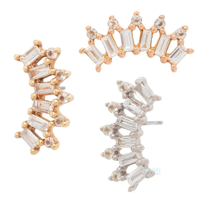 Earrings threadless GSTQ God Save the Queen End in Gold with Diamonds White Topaz Buddha Jewelry Organics