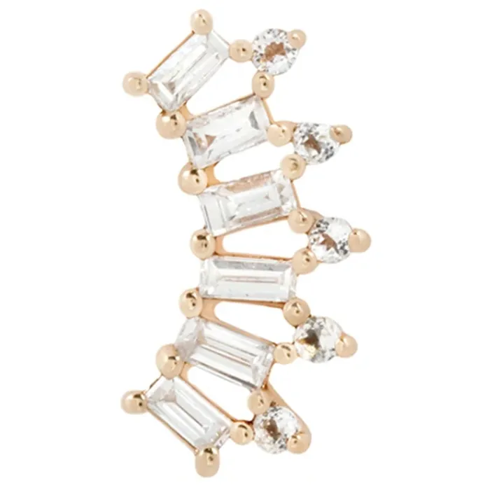 Earrings threadless GSTQ God Save the Queen End in Gold with Diamonds White Topaz Buddha Jewelry Organics