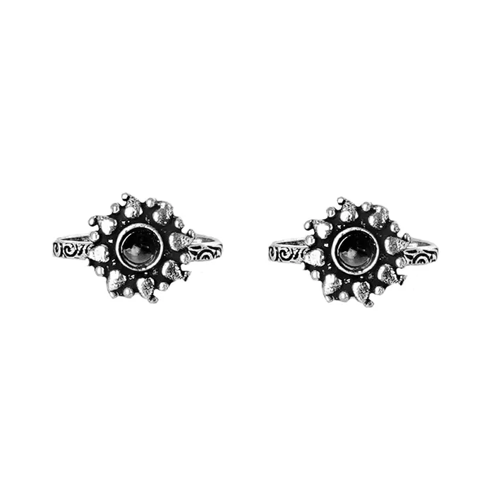 Rings Teejh Teejh Miraya Black Stone Silver Oxidised Toe Rings