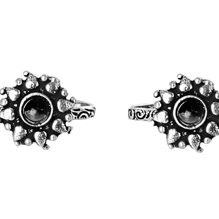 Rings Teejh Teejh Miraya Black Stone Silver Oxidised Toe Rings