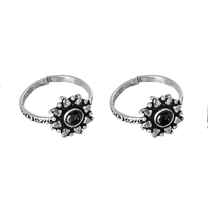 Rings Teejh Teejh Miraya Black Stone Silver Oxidised Toe Rings