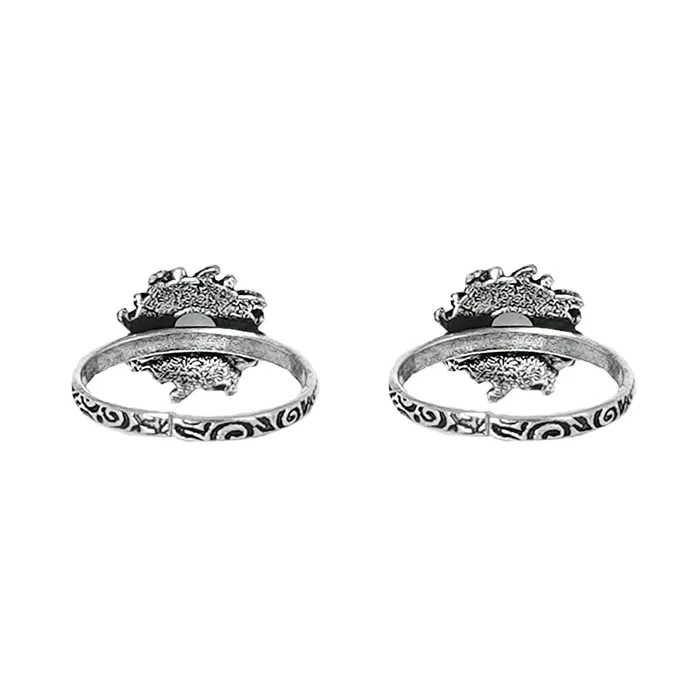 Rings Teejh Teejh Miraya Black Stone Silver Oxidised Toe Rings