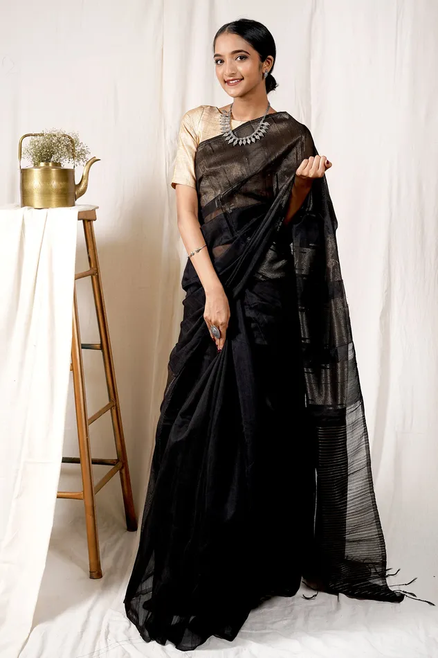 Teejh Teejh Chaandini Raat Cotton Silk Zari Saree Earrings