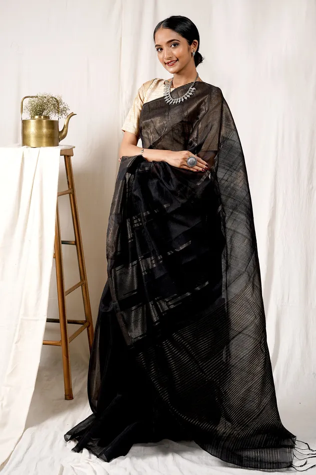 Teejh Teejh Chaandini Raat Cotton Silk Zari Saree Earrings