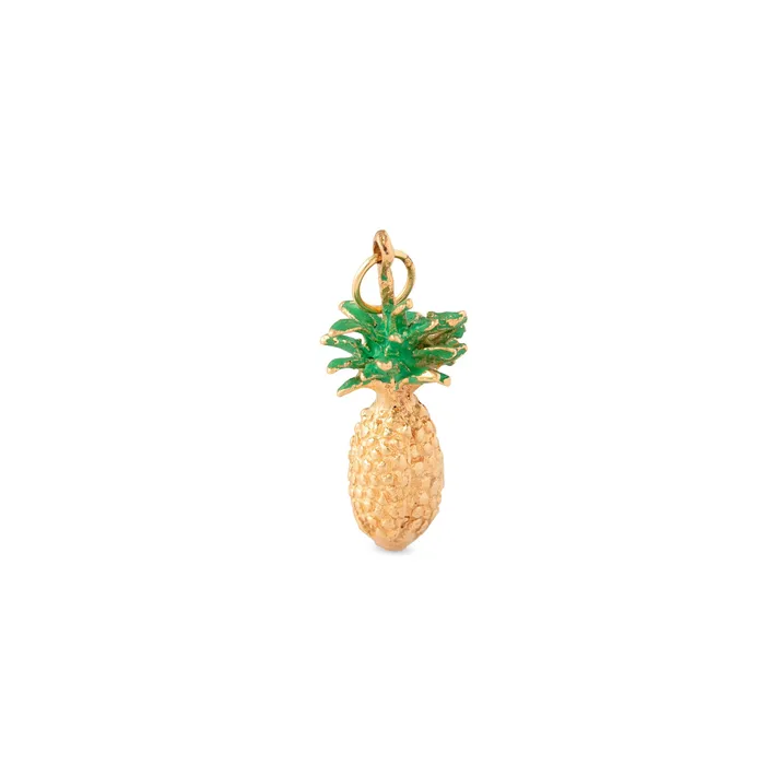 Vintage Enamel and 14K Gold Pineapple Charm Earrings