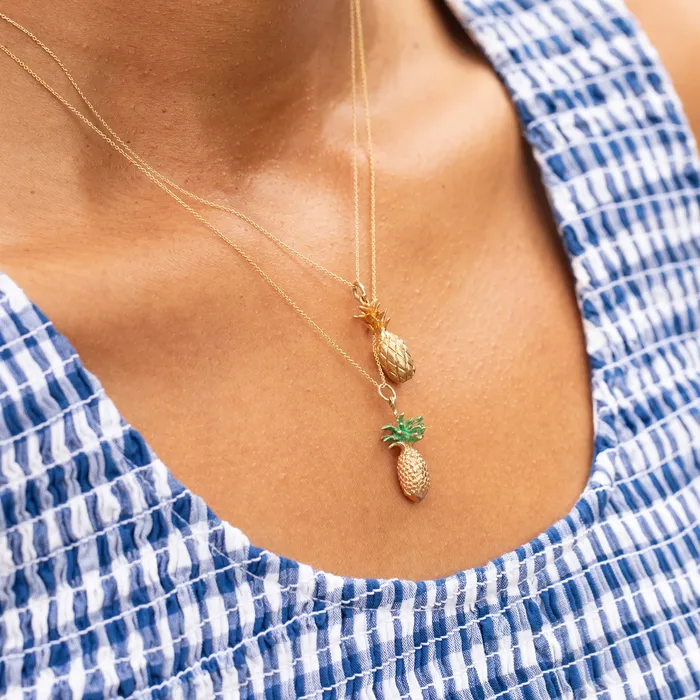 Vintage Enamel and 14K Gold Pineapple Charm Earrings