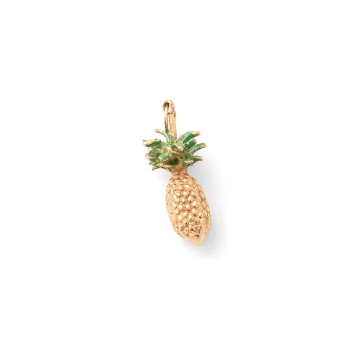 Vintage Enamel and 14K Gold Pineapple Charm Earrings