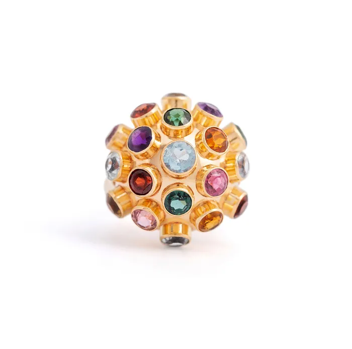 Vintage Rings Large MultiStone 18k Gold Sputnik Ring