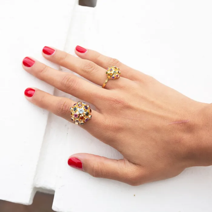 Vintage Rings Large MultiStone 18k Gold Sputnik Ring