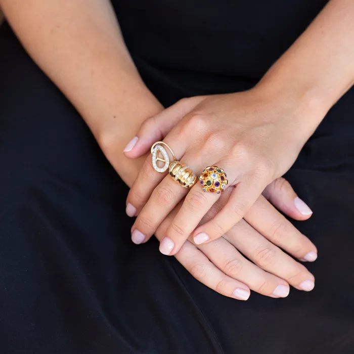 Vintage Rings Large MultiStone 18k Gold Sputnik Ring