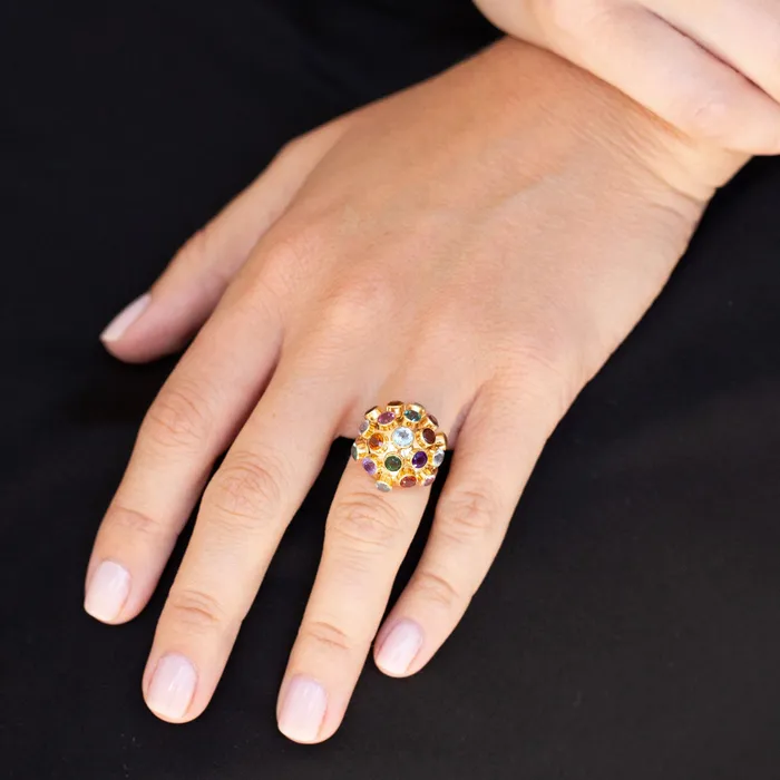 Vintage Rings Large MultiStone 18k Gold Sputnik Ring