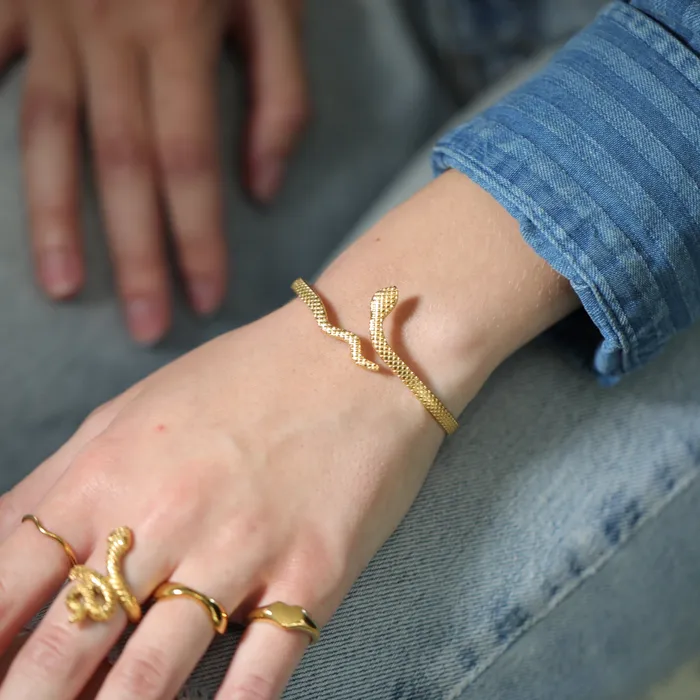 18K GoldFilled Open Snake Bangle Cuff Bangle Bracelet Jewelvers Bracelets