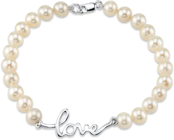 6065mm White Freshwater Cultured Pearl Love Bracelet spt Bracelets
