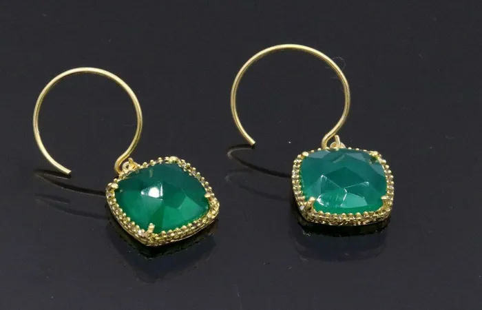 925 Sterling silver green onyx stone hoops earrings womens girls jewelry s300 TRIBAL ORNAMENTS Earrings