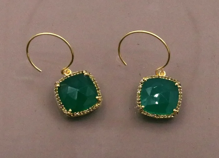 925 Sterling silver green onyx stone hoops earrings womens girls jewelry s300 TRIBAL ORNAMENTS Earrings