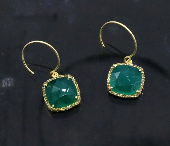 925 Sterling silver green onyx stone hoops earrings womens girls jewelry s300 TRIBAL ORNAMENTS Earrings