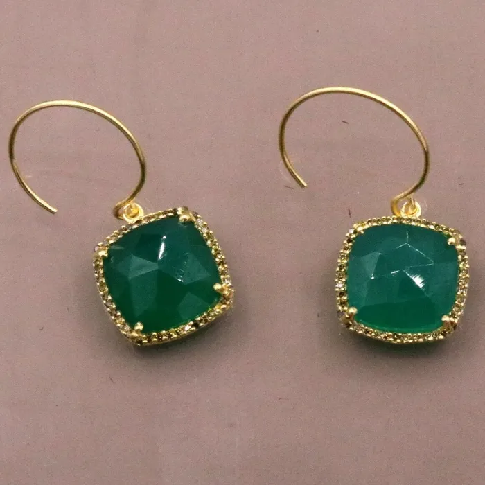 925 Sterling silver green onyx stone hoops earrings womens girls jewelry s300 TRIBAL ORNAMENTS Earrings