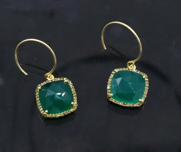 925 Sterling silver green onyx stone hoops earrings womens girls jewelry s300 TRIBAL ORNAMENTS Earrings