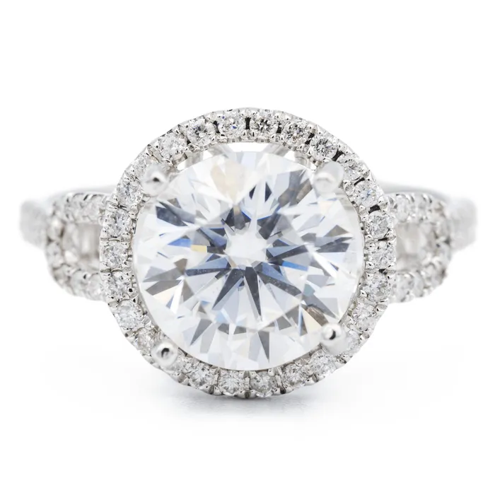 9mm Round Center 14K White Gold Diamond Halo Basket Ring Fire Brilliance Rings