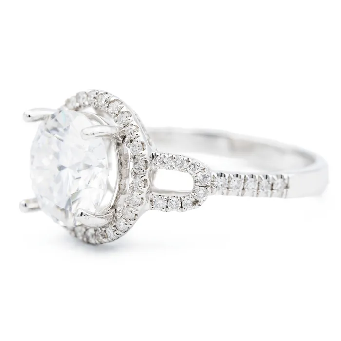 9mm Round Center 14K White Gold Diamond Halo Basket Ring Fire Brilliance Rings