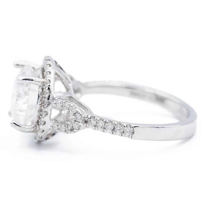 9mm Round Center 14K White Gold Diamond Halo Basket Ring Fire Brilliance Rings