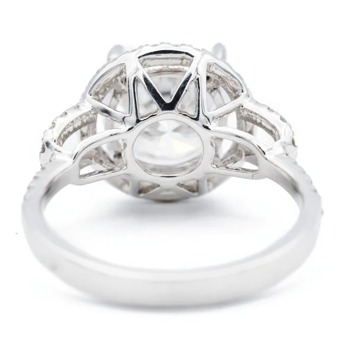 9mm Round Center 14K White Gold Diamond Halo Basket Ring Fire Brilliance Rings