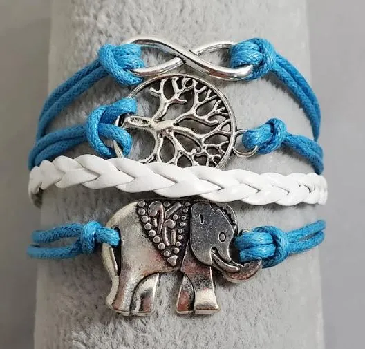 alice Bracelets AZ1166 Turquoise Blue White Elephant Tree Infinity Layer Leather Bracelet alice Bracelets AZ1166 Turquoise Blue White Elephant Tree Infinity Layer Leather Bracelet