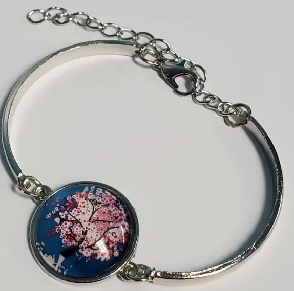 B350 Silver Pink Blossom Tree Bracelet polly Bracelets