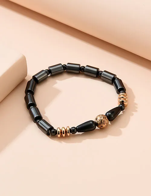 B930 Black Hematite Magnetic Gold Accent Bracelet 02 Bracelets