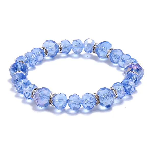 Bracelets 01 B403 Light Blue Bead Rhinestone Bracelet