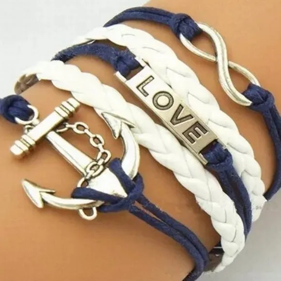 Bracelets alice B235 Blue White Love Anchor Infinity Layer Bracelet