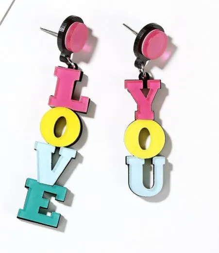 E1126 Acrylic Love You Colorful Earrings 01 Earrings