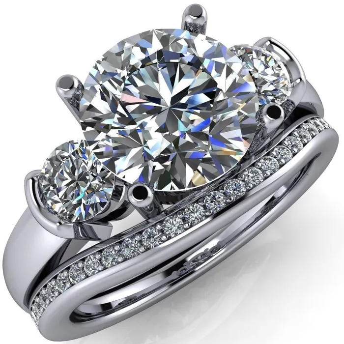Faryn Round Center Stone Trinity Under Bezel Ring Fire Brilliance Rings